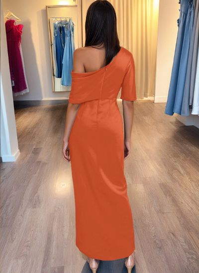 Sheath/Column One-Shoulder Satin Evening Dresses With Ruffle