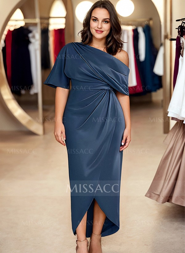 Sheath/Column One-Shoulder Satin Evening Dresses With Ruffle