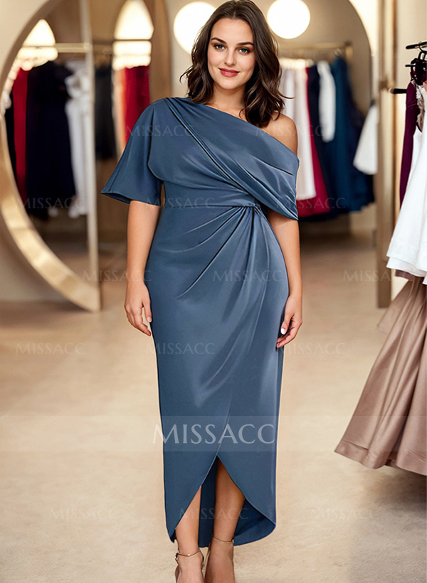 Sheath/Column One-Shoulder Stretch Satin Knit Evening Dresses With Ruffle