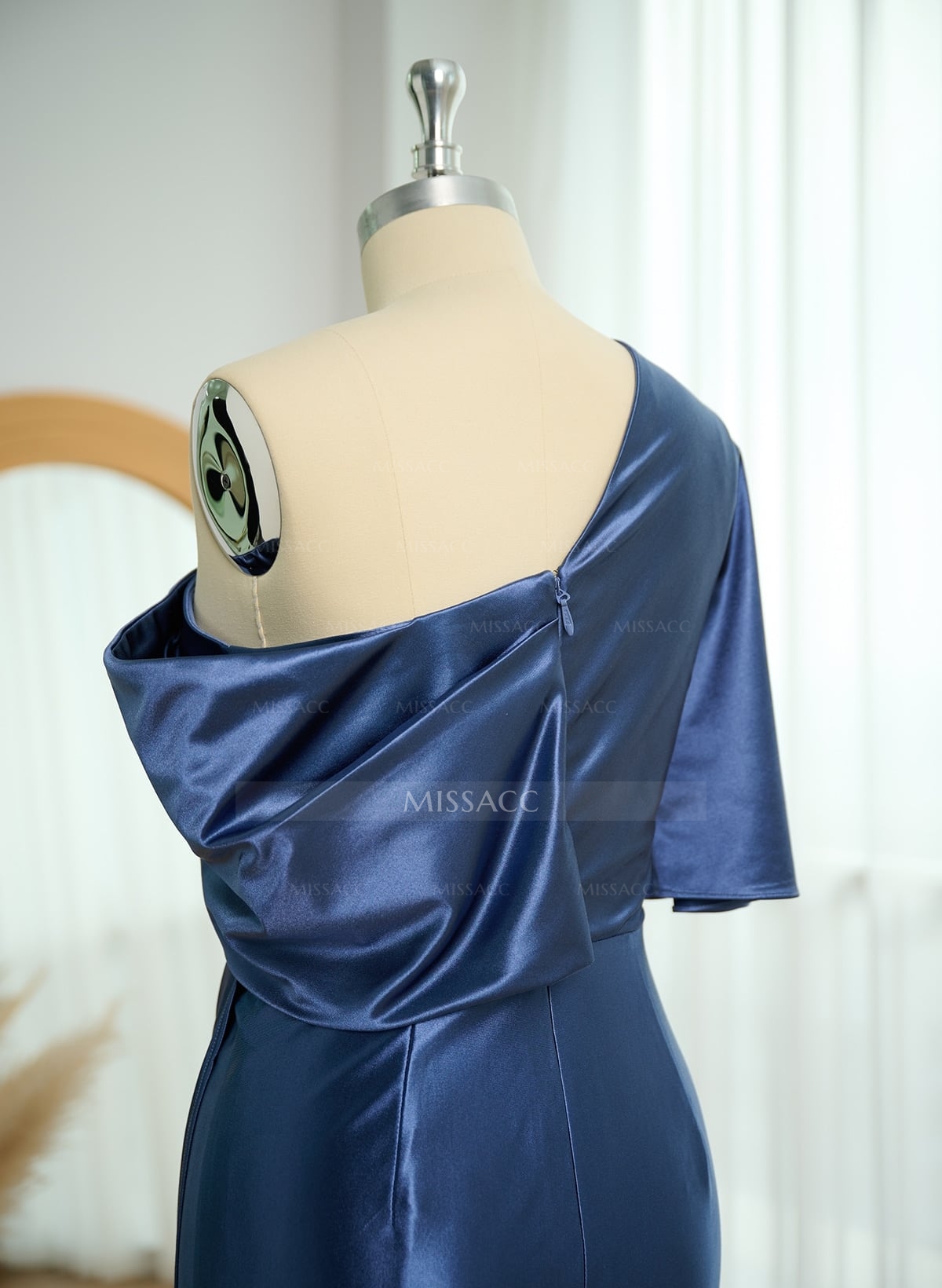 Sheath/Column One-Shoulder Stretch Satin Knit Evening Dresses With Ruffle