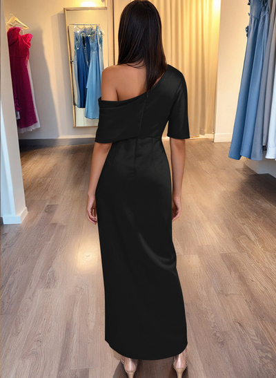 Sheath/Column One-Shoulder Stretch Satin Knit Evening Dresses With Ruffle