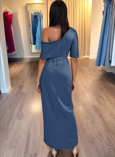 Sheath/Column One-Shoulder Stretch Satin Knit Evening Dresses With Ruffle