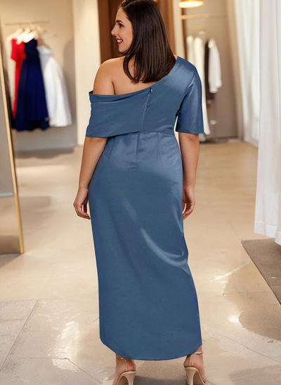 Sheath/Column One-Shoulder Stretch Satin Knit Evening Dresses With Ruffle