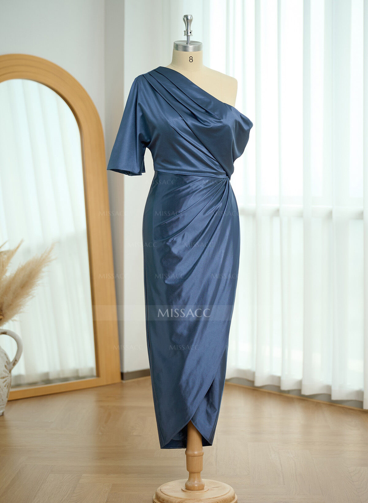 Sheath/Column One-Shoulder Stretch Satin Knit Evening Dresses With Ruffle