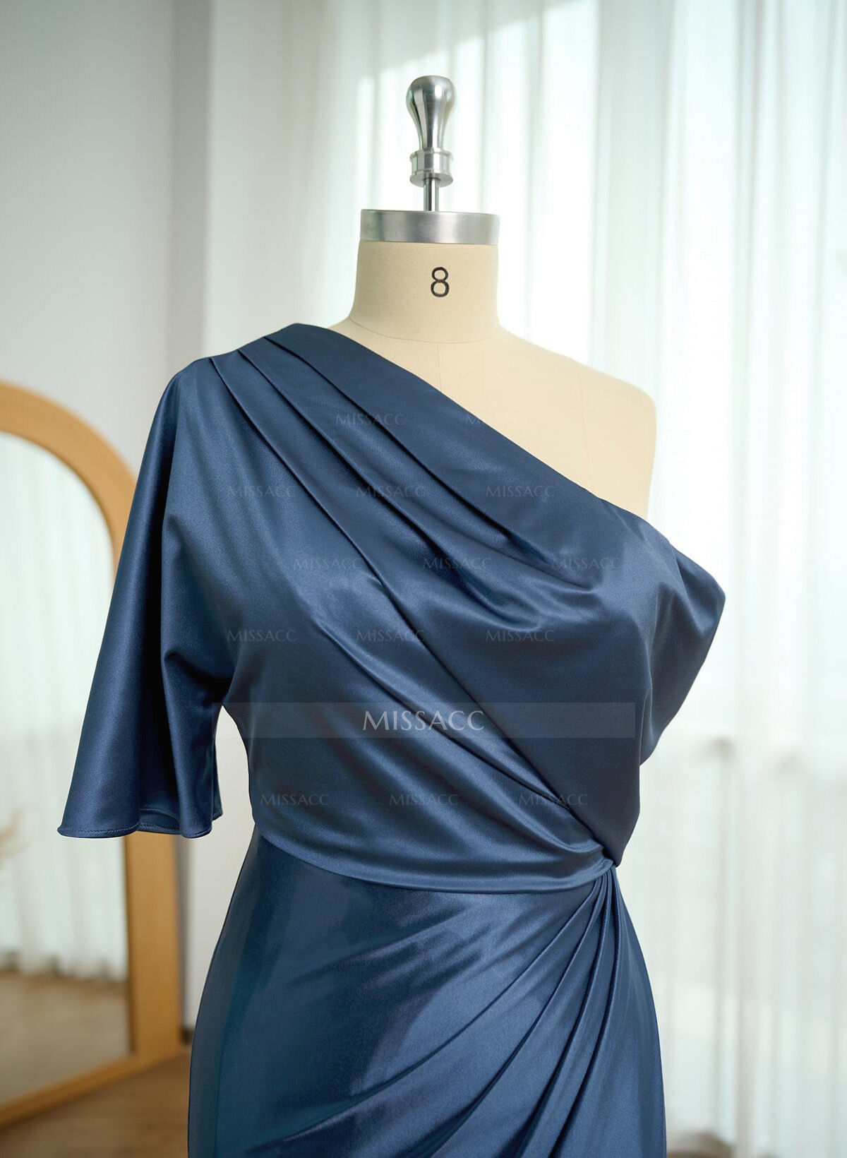 Sheath/Column One-Shoulder Stretch Satin Knit Evening Dresses With Ruffle