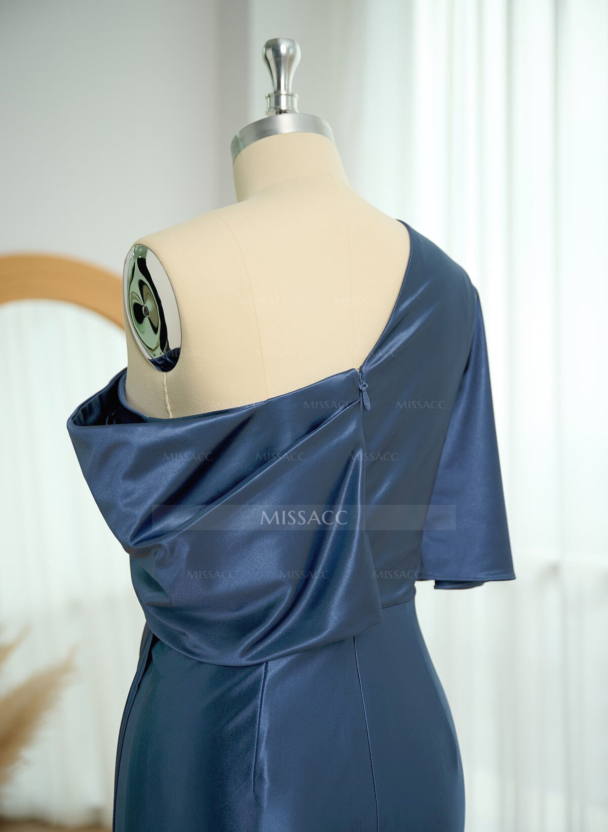 Sheath/Column One-Shoulder Stretch Satin Knit Evening Dresses With Ruffle