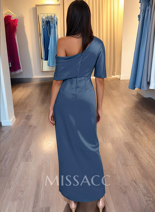 Sheath/Column One-Shoulder Stretch Satin Knit Evening Dresses With Ruffle Sheath/Column One-Shoulder Stretch Satin Knit Evening Dresses With Ruffle