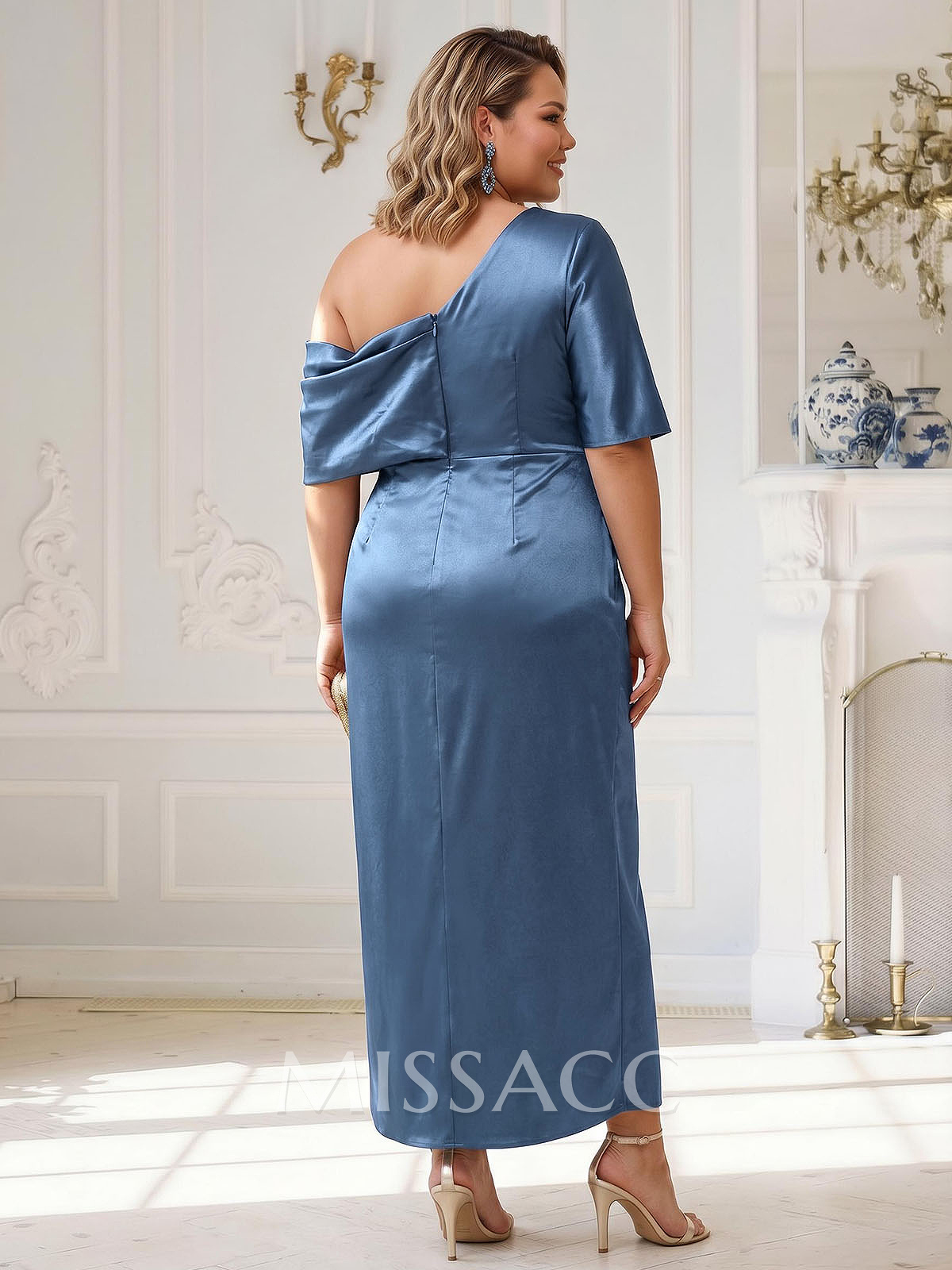 Sheath/Column One-Shoulder Stretch Satin Knit Evening Dresses With Ruffle