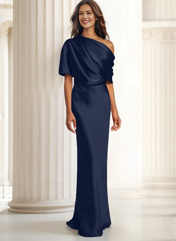 Sheath/Column Asymmetrical Neck Short Sleeves Evening Dresses