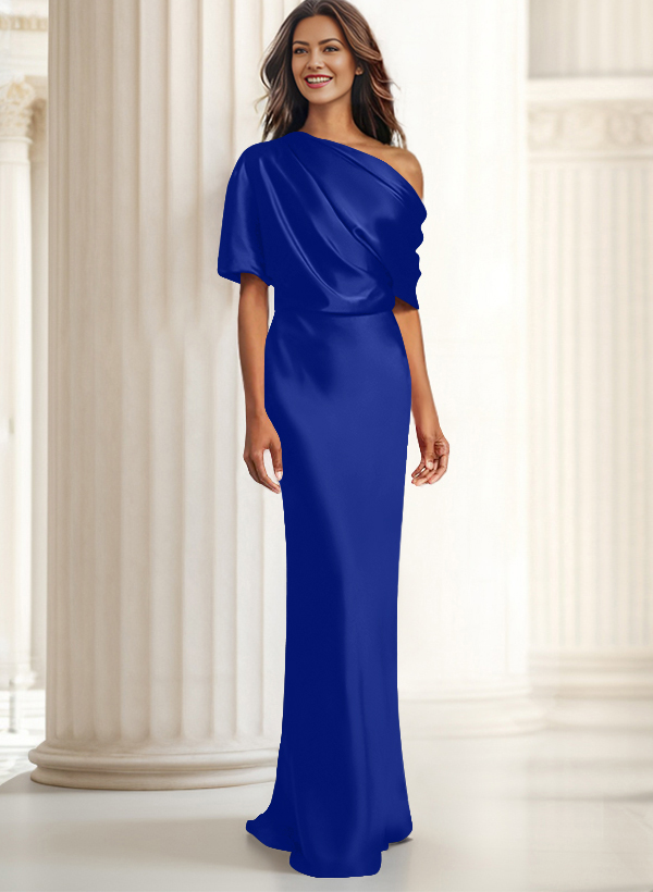 Sheath/Column Asymmetrical Neck Short Sleeves Evening Dresses
