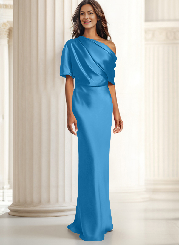 Sheath/Column Asymmetrical Neck Short Sleeves Evening Dresses