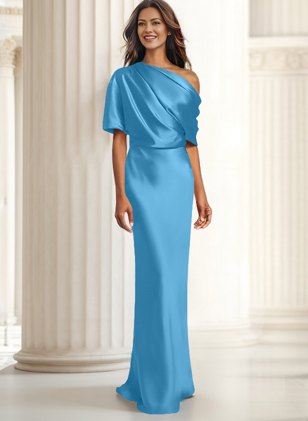 Sheath/Column Asymmetrical Neck Short Sleeves Evening Dresses