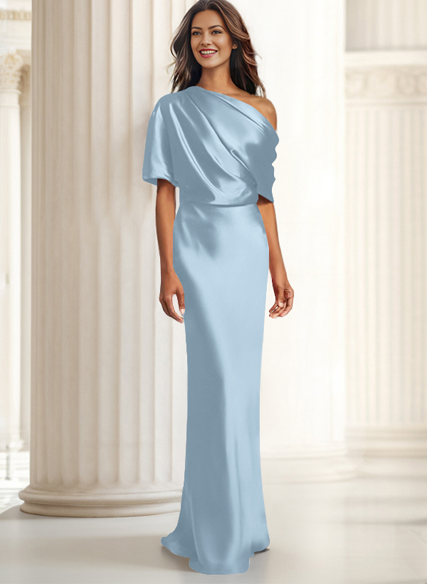 Sheath/Column Asymmetrical Neck Short Sleeves Evening Dresses