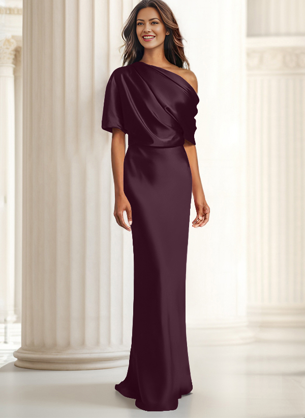 Sheath/Column Asymmetrical Neck Short Sleeves Evening Dresses