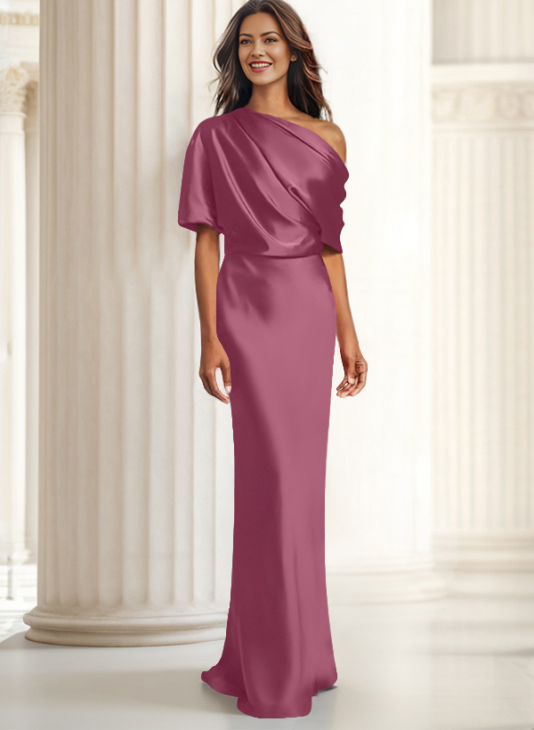 Sheath/Column Asymmetrical Neck Short Sleeves Evening Dresses