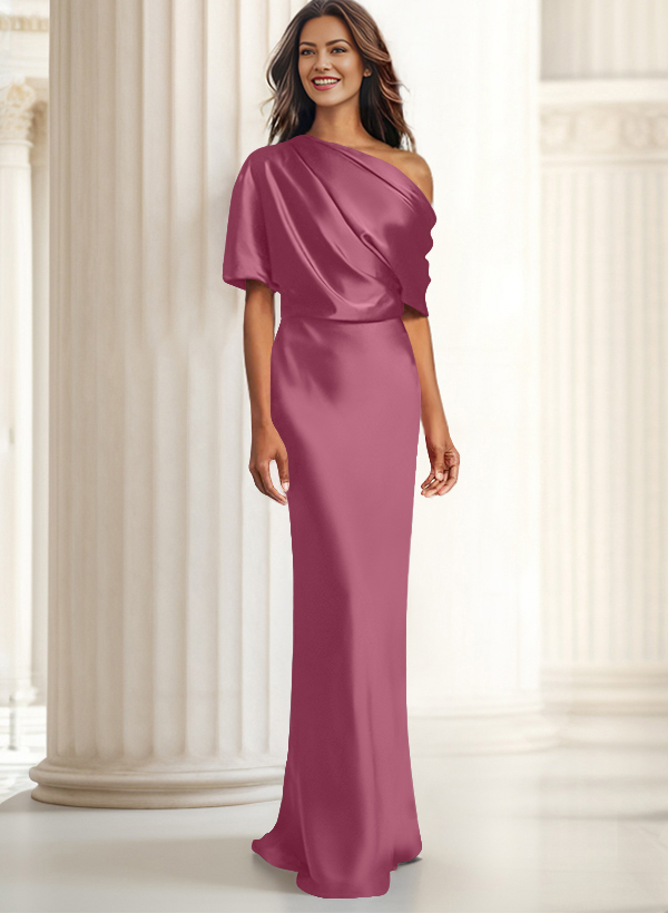 Sheath/Column Asymmetrical Neck Short Sleeves Evening Dresses
