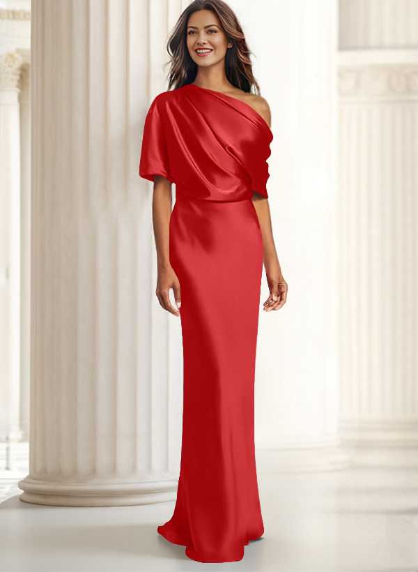 Sheath/Column Asymmetrical Neck Short Sleeves Evening Dresses