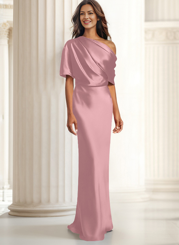 Sheath/Column Asymmetrical Neck Short Sleeves Evening Dresses
