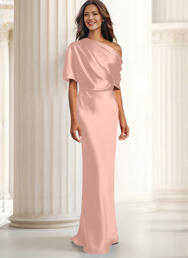 Sheath/Column Asymmetrical Neck Short Sleeves Evening Dresses