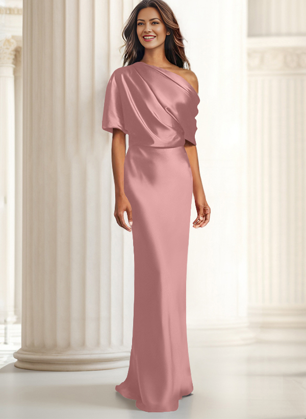 Sheath/Column Asymmetrical Neck Short Sleeves Evening Dresses