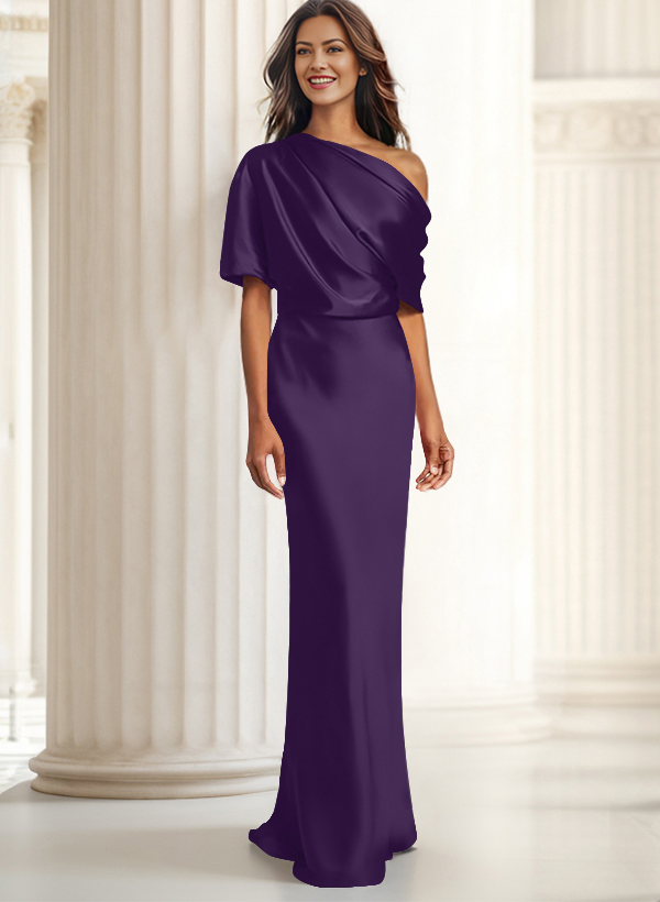 Sheath/Column Asymmetrical Neck Short Sleeves Evening Dresses
