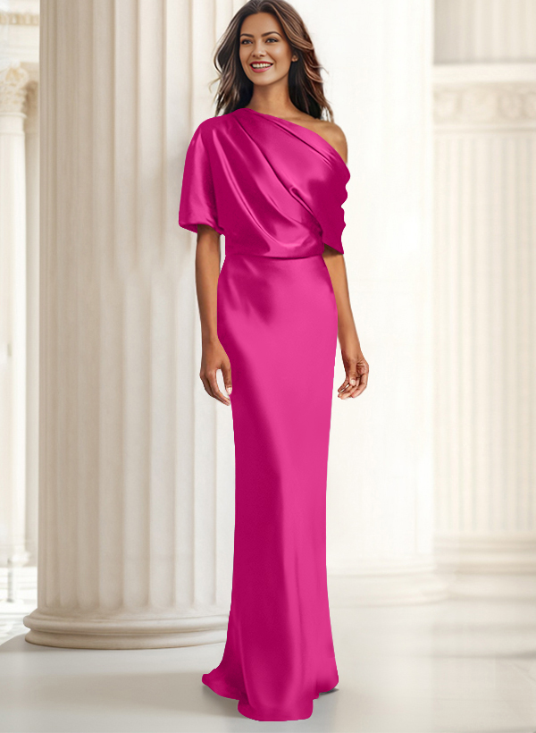 Sheath/Column Asymmetrical Neck Short Sleeves Evening Dresses