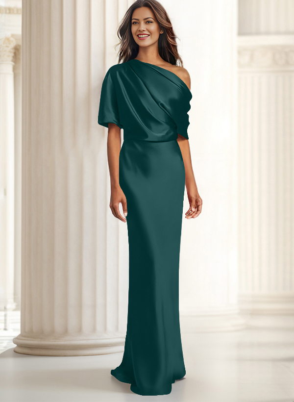 Sheath/Column Asymmetrical Neck Short Sleeves Evening Dresses