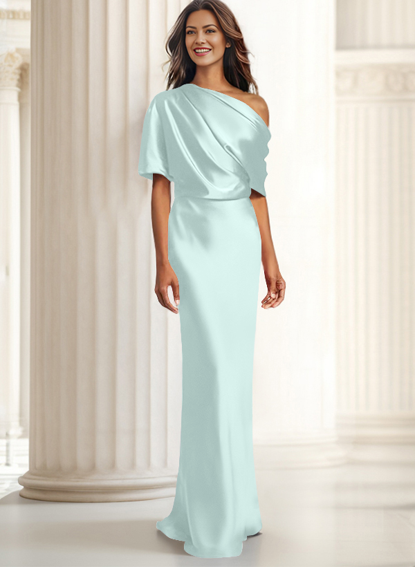 Sheath/Column Asymmetrical Neck Short Sleeves Evening Dresses