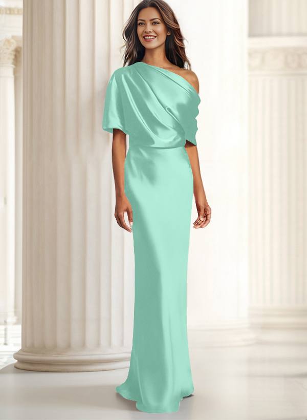 Sheath/Column Asymmetrical Neck Short Sleeves Evening Dresses