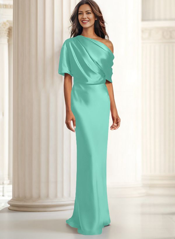 Sheath/Column Asymmetrical Neck Short Sleeves Evening Dresses