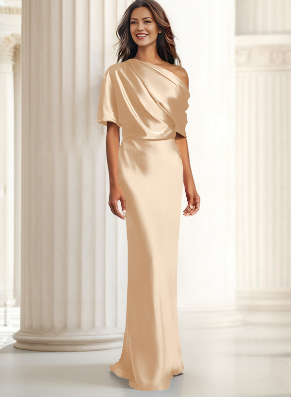 Sheath/Column Asymmetrical Neck Short Sleeves Evening Dresses