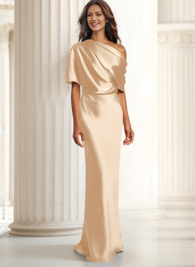 Sheath/Column Asymmetrical Neck Short Sleeves Evening Dresses