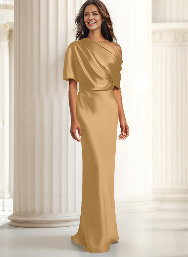 Sheath/Column Asymmetrical Neck Short Sleeves Evening Dresses