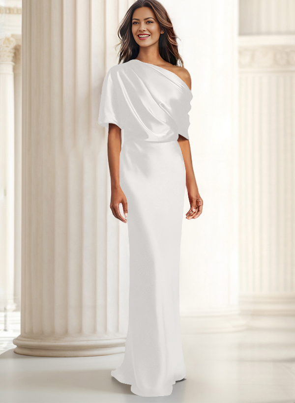 Sheath/Column Asymmetrical Neck Short Sleeves Evening Dresses