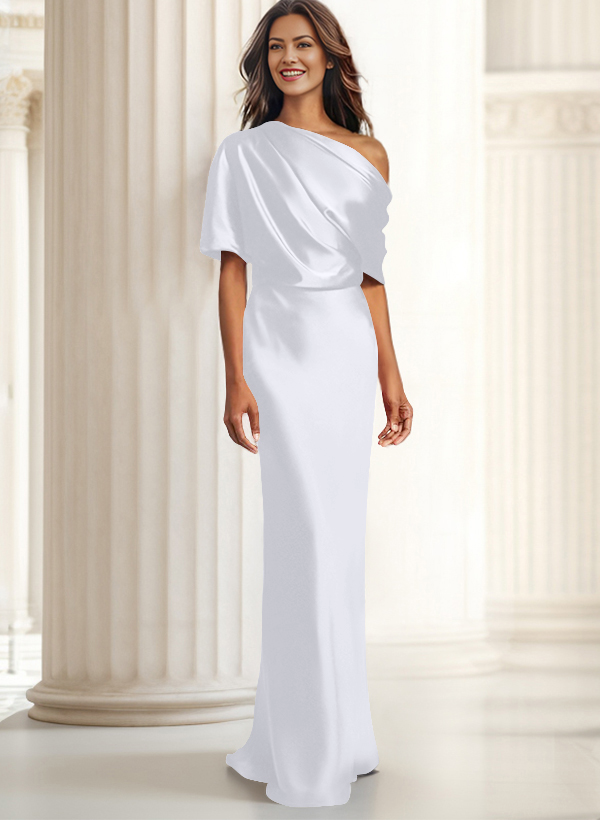 Sheath/Column Asymmetrical Neck Short Sleeves Evening Dresses