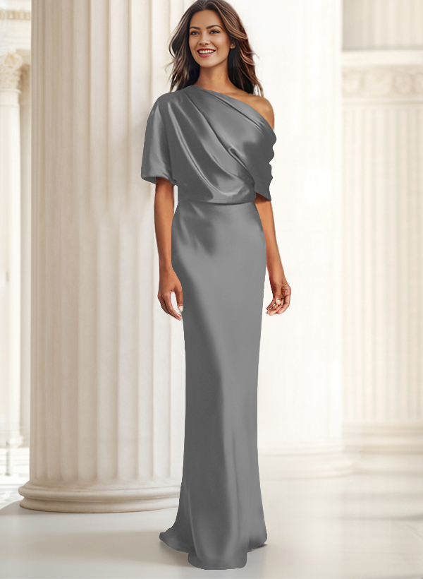 Sheath/Column Asymmetrical Neck Short Sleeves Evening Dresses