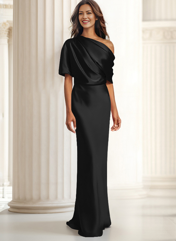 Sheath/Column Asymmetrical Neck Short Sleeves Evening Dresses