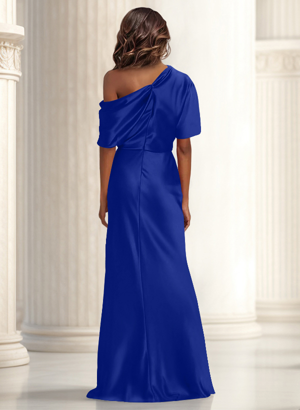 Sheath/Column Asymmetrical Neck Short Sleeves Evening Dresses