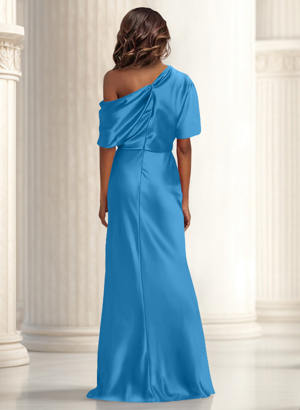Sheath/Column Asymmetrical Neck Short Sleeves Evening Dresses
