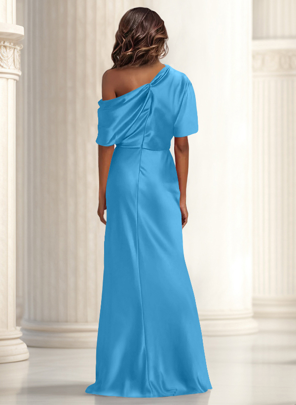 Sheath/Column Asymmetrical Neck Short Sleeves Evening Dresses