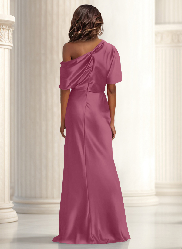 Sheath/Column Asymmetrical Neck Short Sleeves Evening Dresses