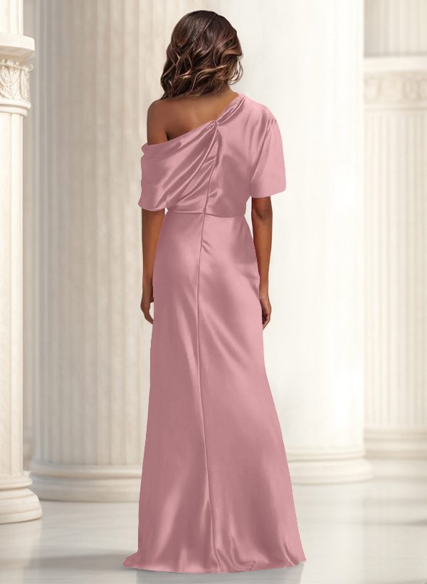 Sheath/Column Asymmetrical Neck Short Sleeves Evening Dresses