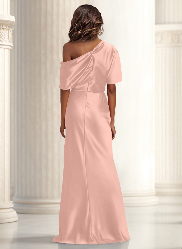 Sheath/Column Asymmetrical Neck Short Sleeves Evening Dresses