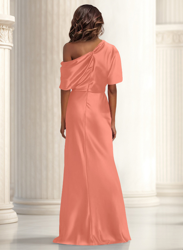 Sheath/Column Asymmetrical Neck Short Sleeves Evening Dresses