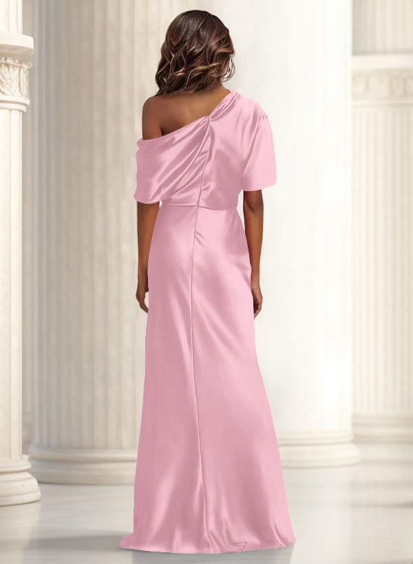 Sheath/Column Asymmetrical Neck Short Sleeves Evening Dresses