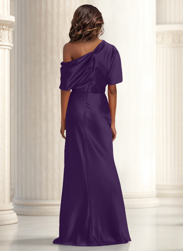 Sheath/Column Asymmetrical Neck Short Sleeves Evening Dresses