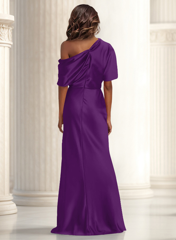 Sheath/Column Asymmetrical Neck Short Sleeves Evening Dresses