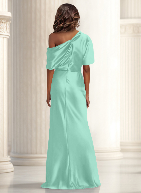Sheath/Column Asymmetrical Neck Short Sleeves Evening Dresses