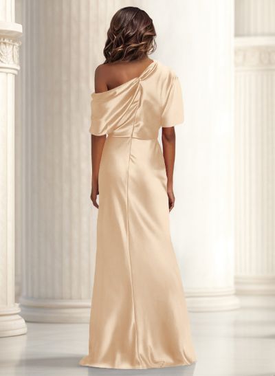 Sheath/Column Asymmetrical Neck Short Sleeves Evening Dresses