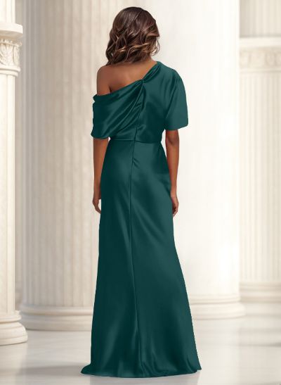 Sheath/Column Asymmetrical Neck Short Sleeves Evening Dresses